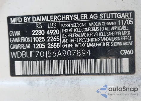 2006 Mercedes-Benz E 500 z USA, uszkodzony, nr VIN WDBUF70J56A907894